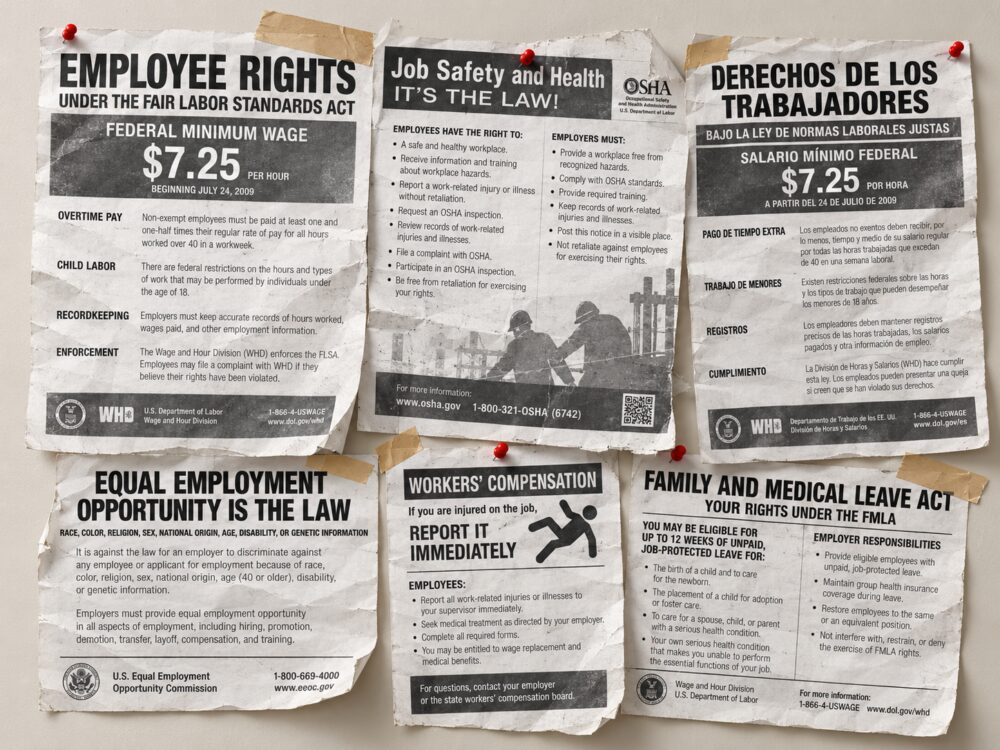Illustration of individual workplace notices arranged on a wall