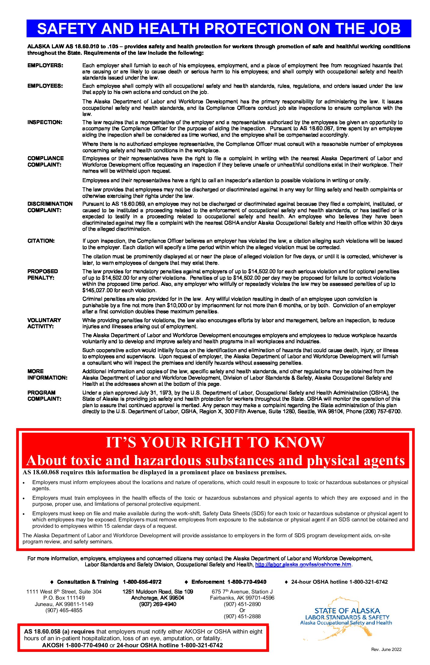 First-page preview of Alaska Safety and Health Poster