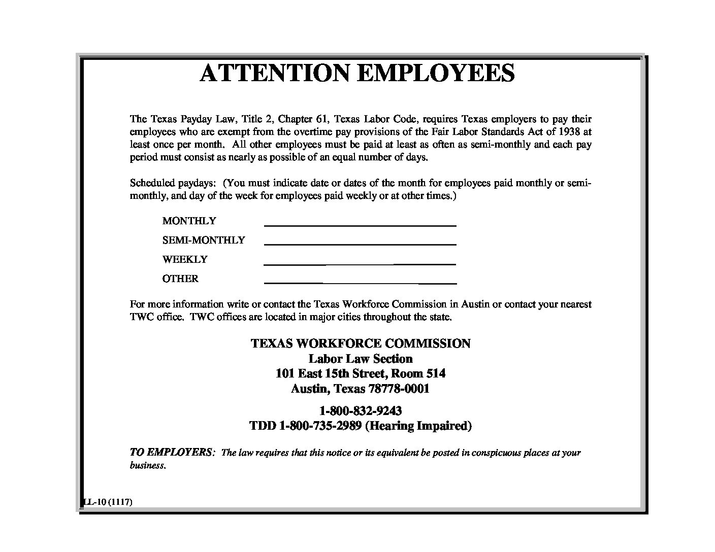 First-page preview of TEXAS Texas Payday Law