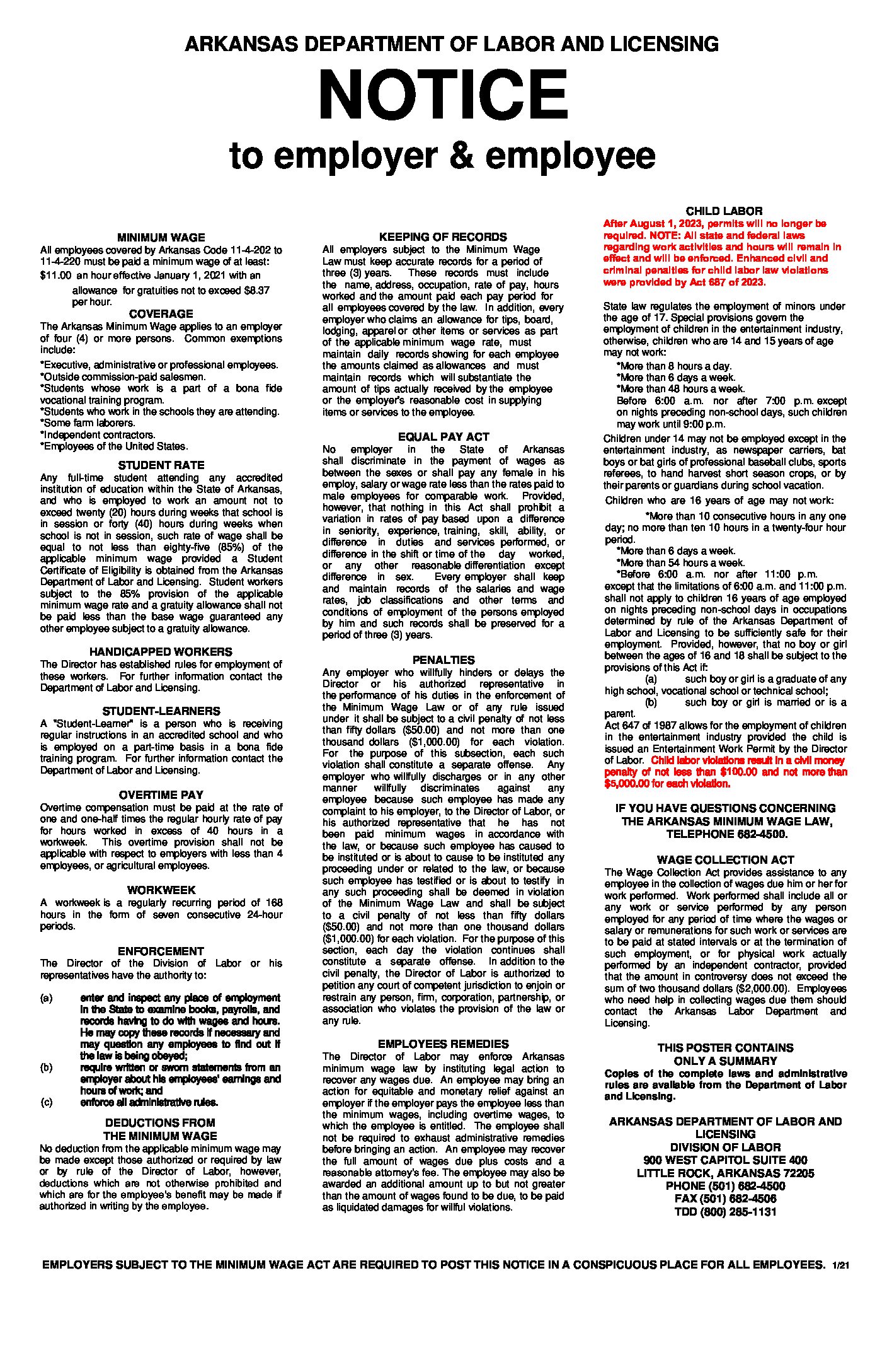 First-page preview of Arkansas Minimum Wage Poster