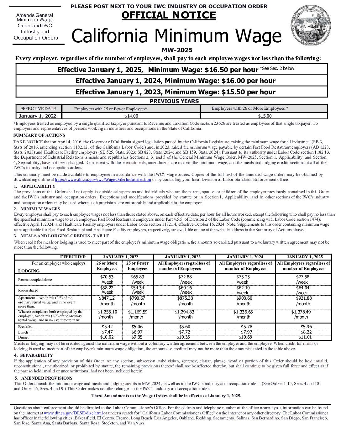 First-page preview of California Minimum Wage Law